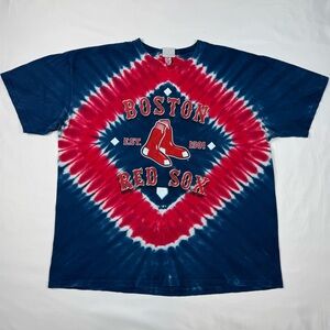 Vtg Majestic Boston Red Sox Mens Tie Dye T-Shirt XL Y2K AOP Short Sleeve B3
